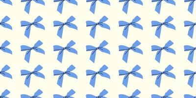 Contemporary blue bow knots on white backgrounds. Hand-drawn groovy pattern. Simple and childish background with bows. Playful and whimsical design. Trendy hair braiding accessory. vector
