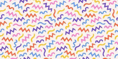 Abstract memphis pattern with playful squiggles and zigzag lines on a light background. Wavy and swirled brush strokes.The simple and childish scribble pattern makes it a playful and whimsical design. vector