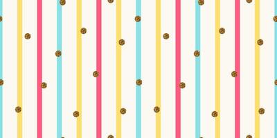 Fun colorful stripes seamless pattern. Green, pink, and yellow lines on white. Metallic gilded texture. Simple childish backdrop. Design for cards, party invitations, packaging, and surface design. vector