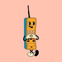 Groovy retro cartoon phone character with a funky vibe, full of nostalgic charm and playful personality vector