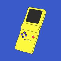 A retro yellow handheld gaming console inspired by 80s and 90s portable gaming devices. Features a classic design with buttons and screen, evoking nostalgic gaming vibes vector