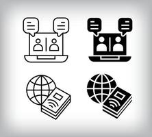 Mutual dialogue and global online book design. Simple linear and flat online education icon set. vector