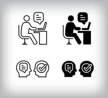 Question answer and online computer dialogue design. Simple linear and flat online education icon set. vector