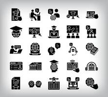 Active lesson, mock test, online book, question network and certificate design. Simple 25 flat online education icon set. vector