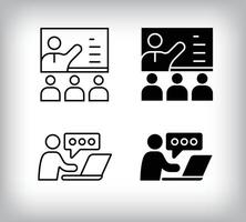 Seminar training and online computer dialogue design. Simple linear and flat online education icon set. vector