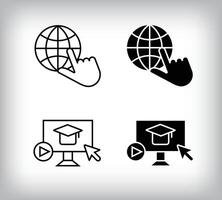 Web click and computer education graduation design. Simple linear and flat online education icon set. vector