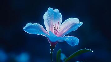 Luminescent Blue Flower with Pink Stamen Magical Macro Photography of Glowing Petals photo
