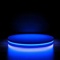 Glowing Blue Circular Platform with Neon Lighting, Isolated on White Background photo