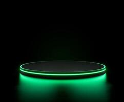 Neon Green Circular Platform Futuristic Sci-Fi Product Display with Glowing Edge photo