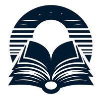 An open book with a sun and moon in the background vector