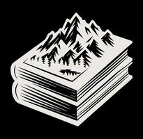 A book with mountains and trees on it vector