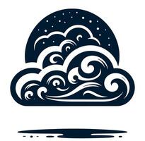Black and white illustration of a moon and clouds vector