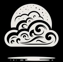 Black and white illustration of a cloud with swirls vector