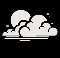 A black and white illustration of a cloud with a moon vector