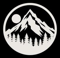 Black and white mountain and trees in a circle vector