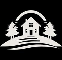 A house with trees and a sun on it vector