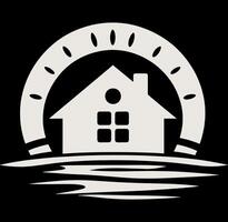 A house in the middle of a lake with a clock vector