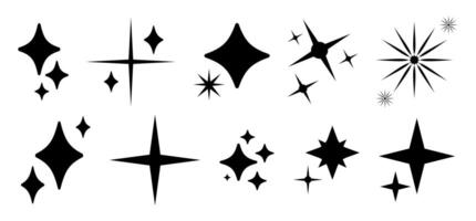 Sparkle star icon. Shining glow sparkle mockups. Set of blink twinkle, sunburst star trendy shapes. Abstract magic light flare, minimalist symbols. Stars templates pack isolated on a white background. vector