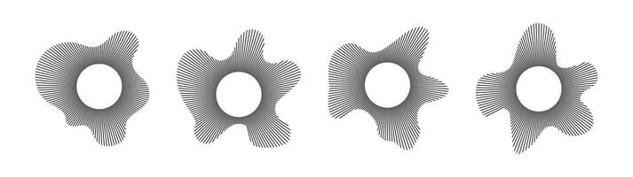 Circular waves. Sound lines. Radial frames. Sound circle ring mockup. Wavy frame. Radial rays pattern. Wavy design element. Equalizers logo icon, radial spectrum. Voice symbols. Depicting audio music. vector
