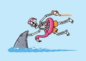 Skull sliding in the sea with sharks vector