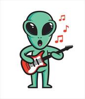 Alien mascot playing the guitar character design vector