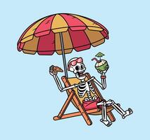 skull relaxing while drinking coconut vector