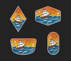 Beautiful waves and ships in frame vector