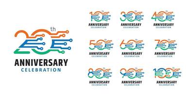 Set of anniversary design colored circuit technology number vector