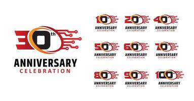 Set of anniversary design modern circle technology number vector