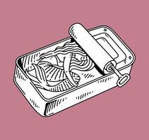 fantasy illustration of mermaid in a can, drawing, ink, line art vector