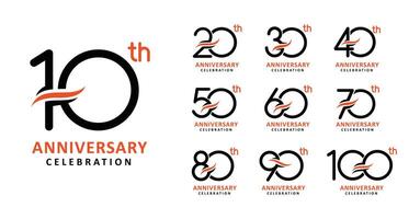 Set of anniversary design modern line number vector