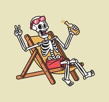 skull relaxing while drinking beer vector