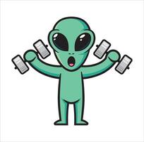 Alien mascot with dumbbells character design vector