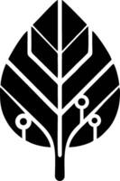 Tech-infused leaf design, symbolizing sustainability. vector