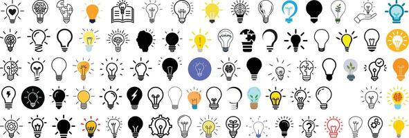 Mega icon collection of Light bulb icon, Bulb, Idea, Creative, Innovation, concept and Energy icon set collection design. vector