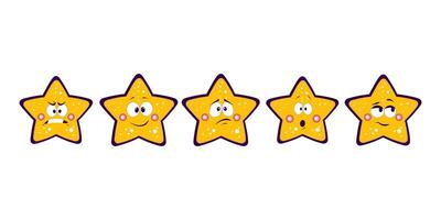 Set of cartoon yellow stars with different facial expressions including angry, happy, sad, surprised, and skeptical twinkle twinkle little star vector