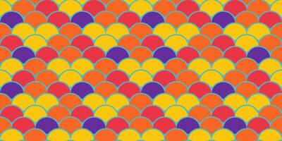 Vibrant, repeating pattern of colorful overlapping scales. Ideal for textile design, website backgrounds, or decorative projects. vector
