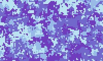 Abstract pixelated camouflage pattern in shades of purple and light blue. Perfect for backgrounds, textiles, or digital designs needing a unique, modern texture. vector