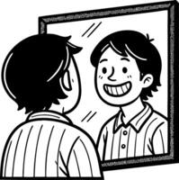 Cheerful Character Smiling at Reflection in Mirror Illustration for Positive Art Projects vector