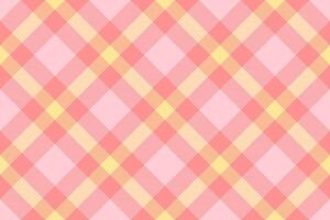 Delightful pastel pink and yellow diagonal plaid pattern. Perfect for textile designs, websites, or crafting projects. This cheerful, seamless texture evokes feelings of sweetness and joy. vector