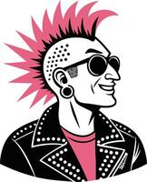 Stylish Punk Character with Pink Mohawk and Sunglasses in Edgy Leather Jacket vector