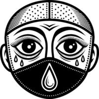 Intricate Illustrative Design of a Face Wearing a Protective Mask with Tears for Emotional Expression vector