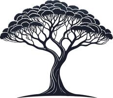 Elegant Silhouette of a Majestic Tree with Intricate Branches and Leaves for Nature Inspired Designs vector