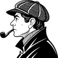 Classic Detective Character with Pipe and Cap in Profile Illustration for Vintage Style Designs vector