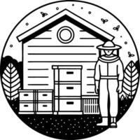 Bee Keeper with Hive and Nature Elements in a Circular Design for Coloring and Decor vector