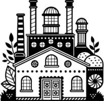 Industrial Factory Building with Smoke Stacks and Surrounding Greenery for Creative Projects vector