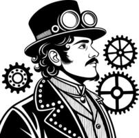 Steampunk Gentleman with Gears and Goggles Illustration for Unique Designs and Projects vector
