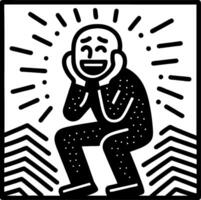 Joyful Character Sitting with Hands on Face Surrounded by Radiating Lines for Creative Projects vector