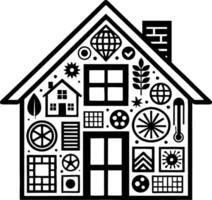 Stylized House Design with Geometric Patterns for Home Decor and Coloring Projects vector