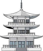 Traditional Asian Pagoda Architectural Design for Tattoo or Coloring Book vector